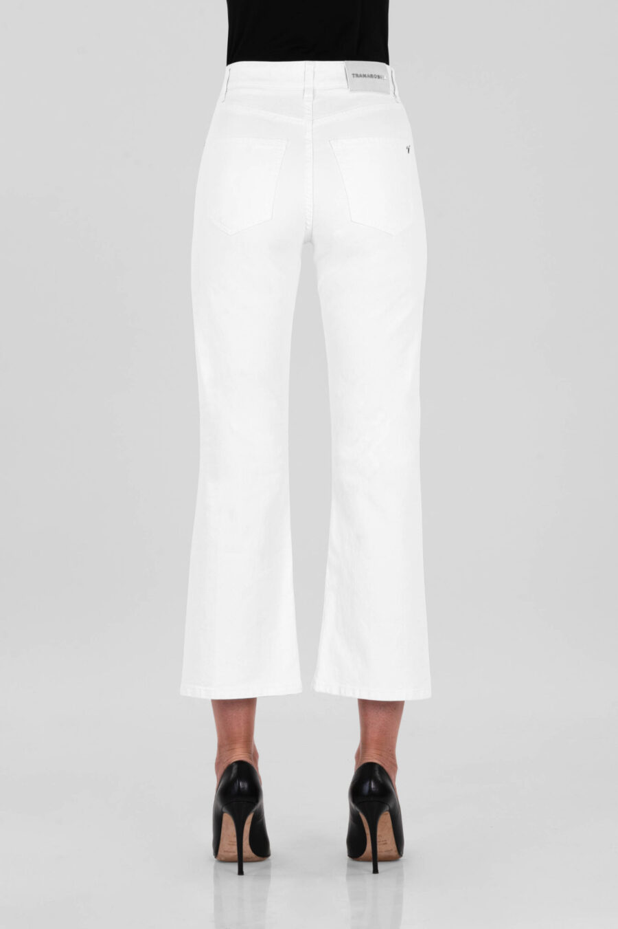 PANTALONE MONICA FLARE CUT FLARE IN BULL DI COTONE BIANCO - immagine 7