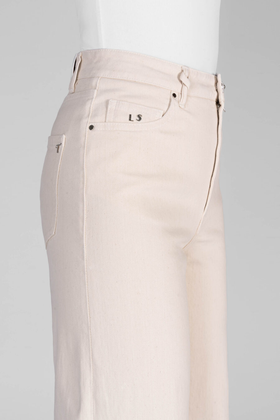 PANTALONE VIOLA WIDE LEG IN BULL DI COTONE BEIGE - immagine 7
