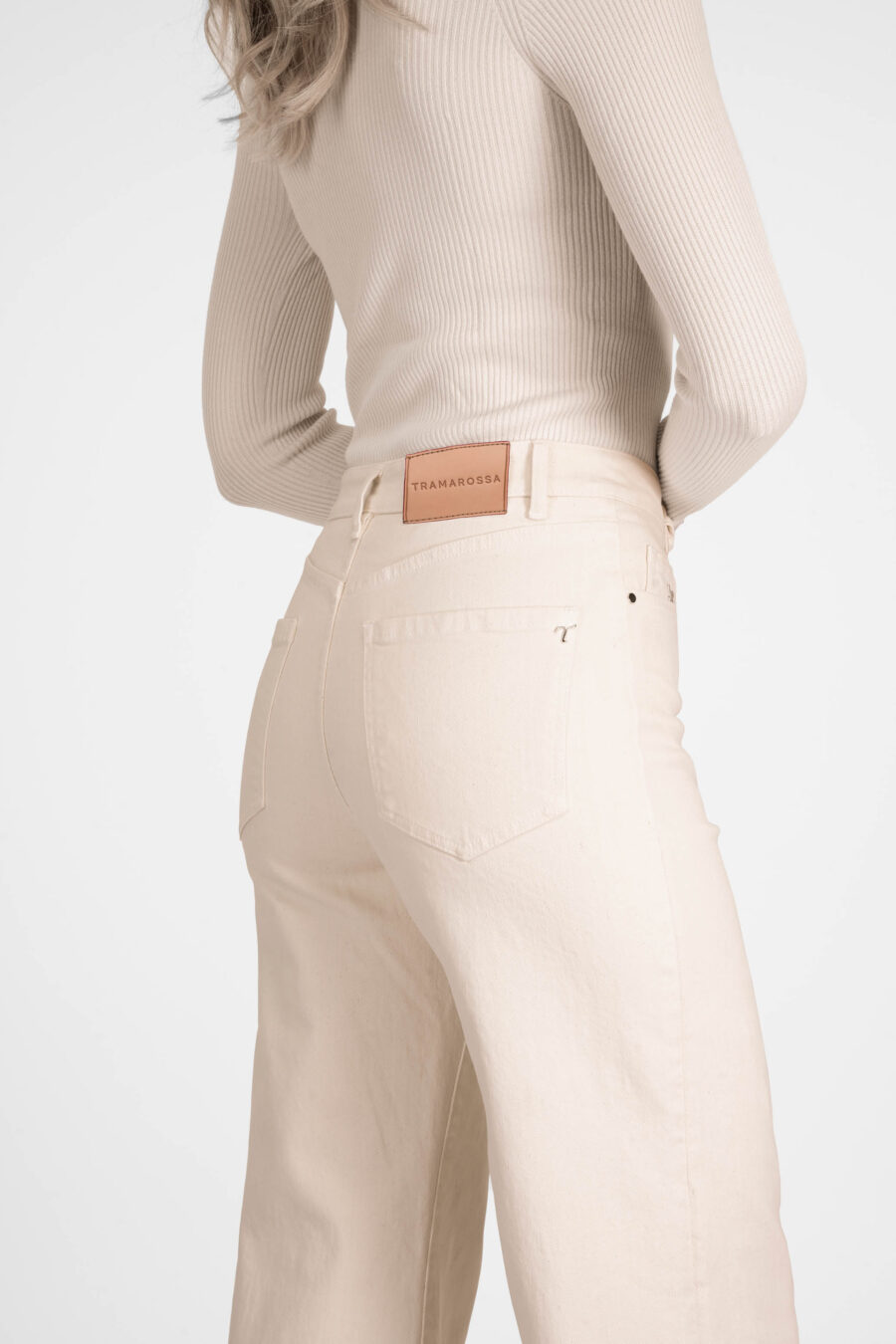 PANTALONE VIOLA WIDE LEG IN BULL DI COTONE BEIGE - immagine 3