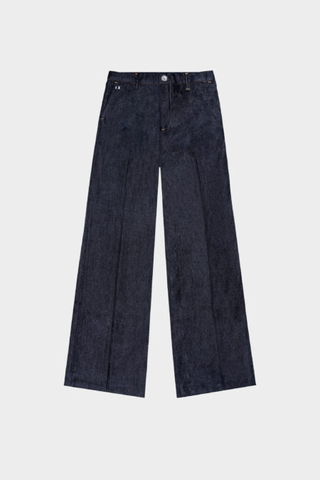 PANTALONE AURELIA WIDE LEG IN GABARDINA DI COTONE BLU SCURO