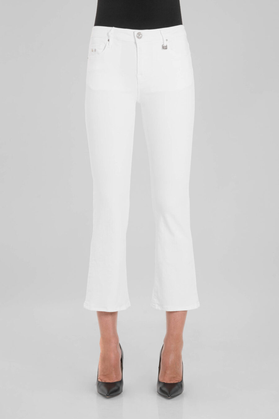 JEANS BIANCA FLARE CUT FLARE IN GABARDINA DI COTONE STRETCH BIANCO - immagine 6