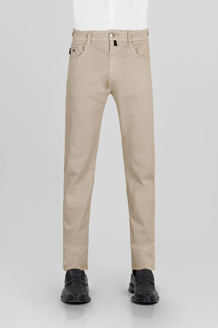 BEIGE COTTON GABARDINE LEONARDO ZIP SS SLIM PANTS - immagine 2