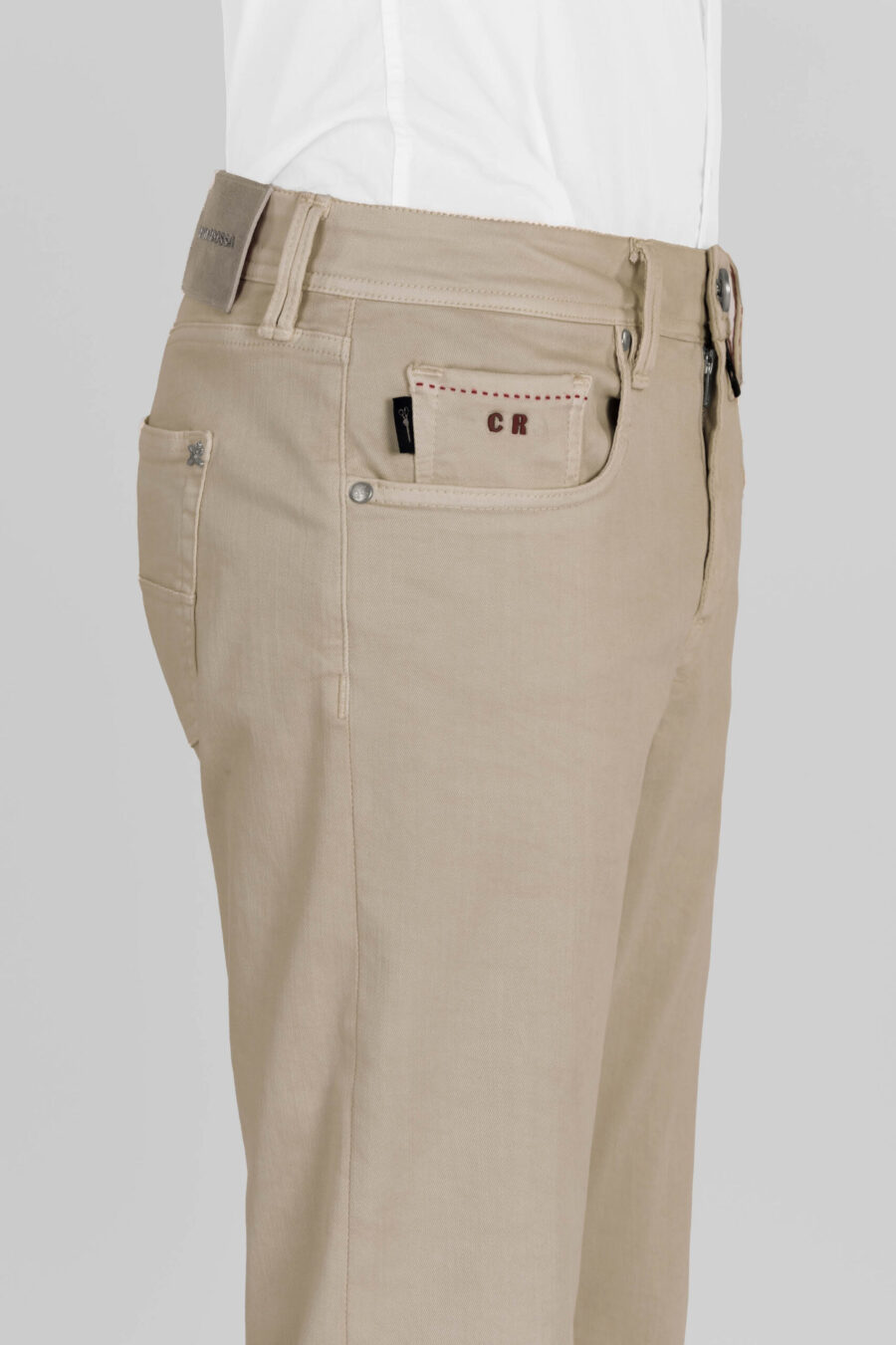 BEIGE COTTON GABARDINE LEONARDO ZIP SS SLIM PANTS - immagine 4