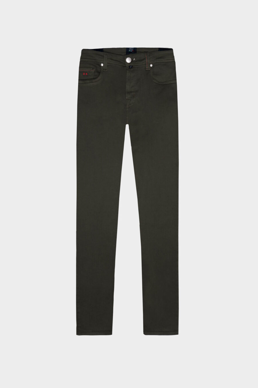 PANTALONE LEONARDO ZIP SS SLIM IN GABARDINA DI COTONE STRETCH VERDE