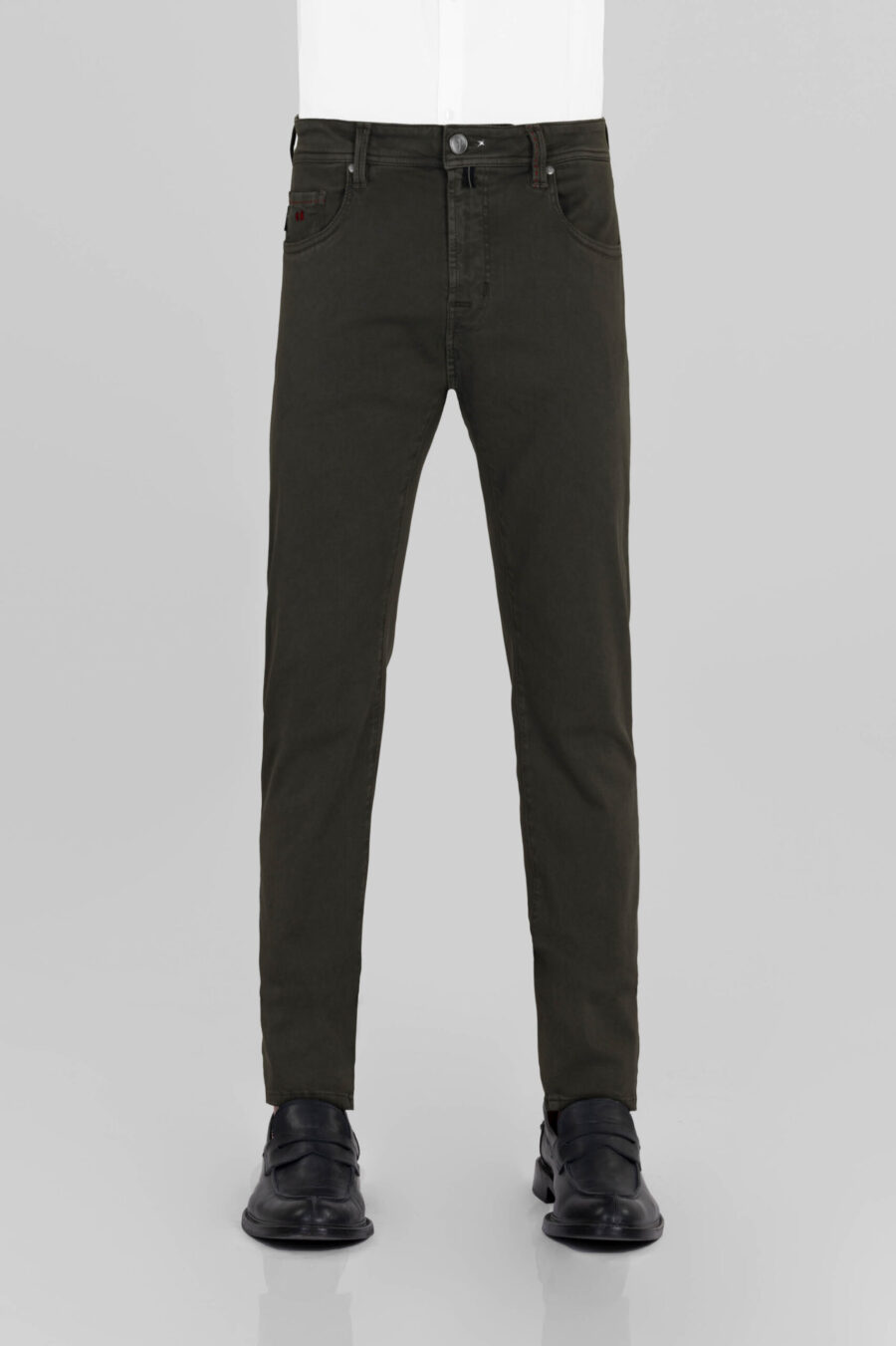 PANTALONE LEONARDO ZIP SS SLIM IN GABARDINA DI COTONE STRETCH VERDE - immagine 2