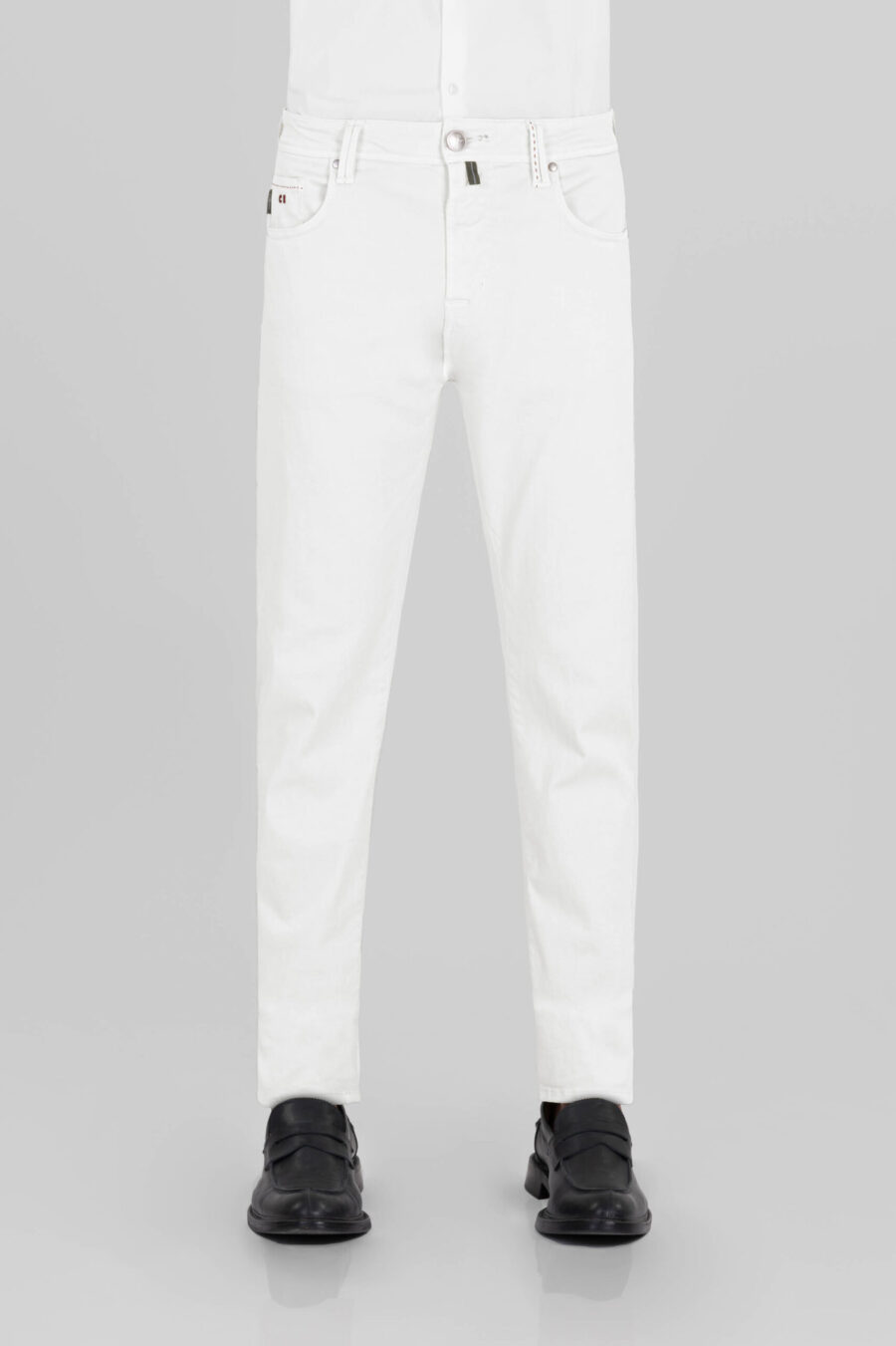 PANTALONE MICHELANGELO ZIP SS REGULAR IN GABARDINA DI COTONE STRETCH BIANCO - immagine 2