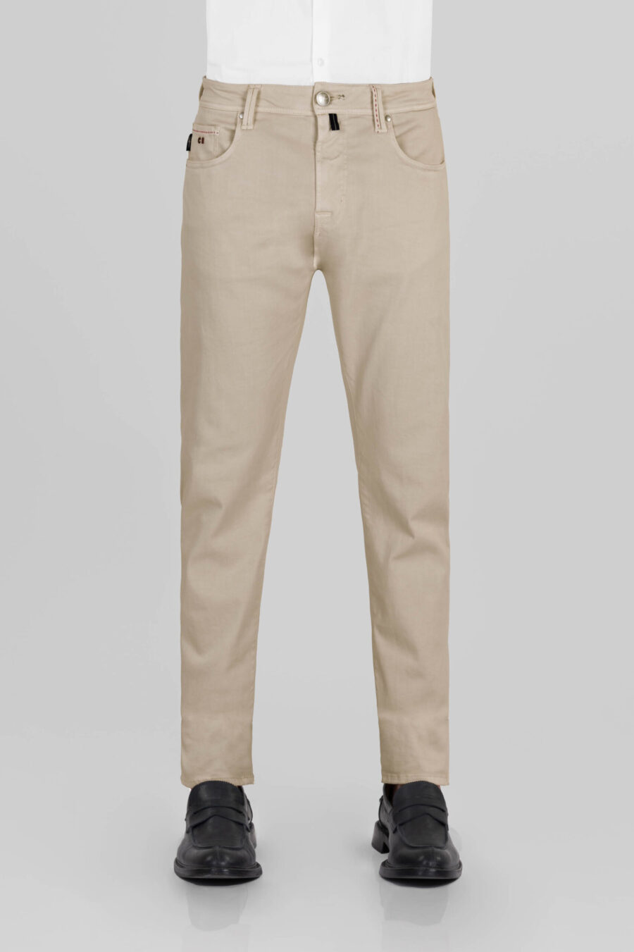 PANTALONE MICHELANGELO ZIP SS REGULAR IN GABARDINA DI COTONE STRETCH BEIGE - immagine 3