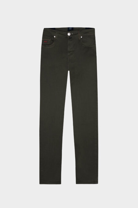 PANTALONE MICHELANGELO ZIP SS REGULAR IN GABARDINA DI COTONE STRETCH VERDE