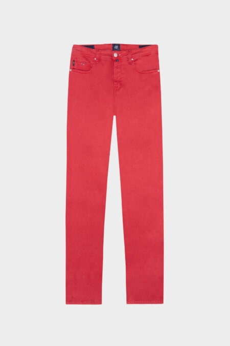 PANTALONE MICHELANGELO ZIP SS REGULAR IN GABARDINA DI COTONE STRETCH ROSSO
