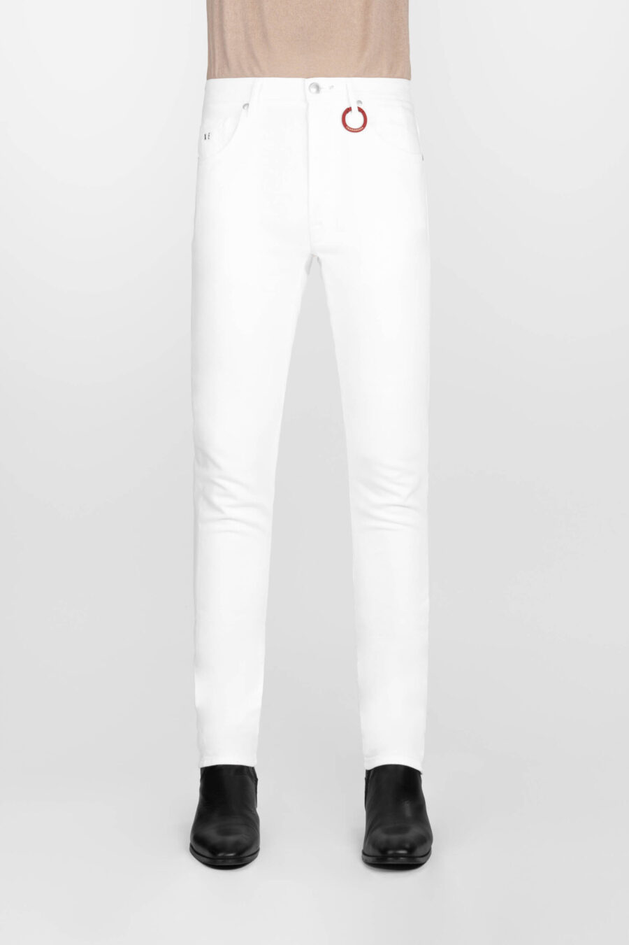 PANTALONE LEONARDO SLIM IN BULL DI COTONE BIANCO - immagine 2