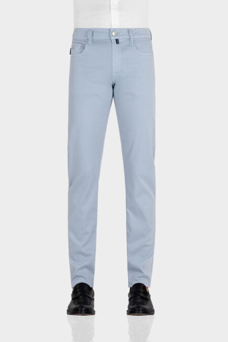 MICHELANGELO ZIP SS REGULAR COTTON GABARDINE PANTS WITH LIGHT BLUE OUTER PRINT
