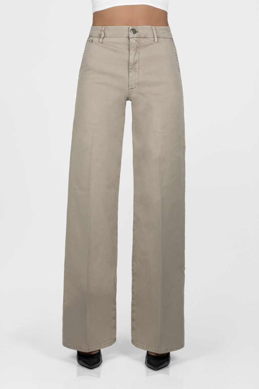 PANTALONE AMELIA WIDE LEG IN GABARDINA DI COTONE BEIGE - immagine 7