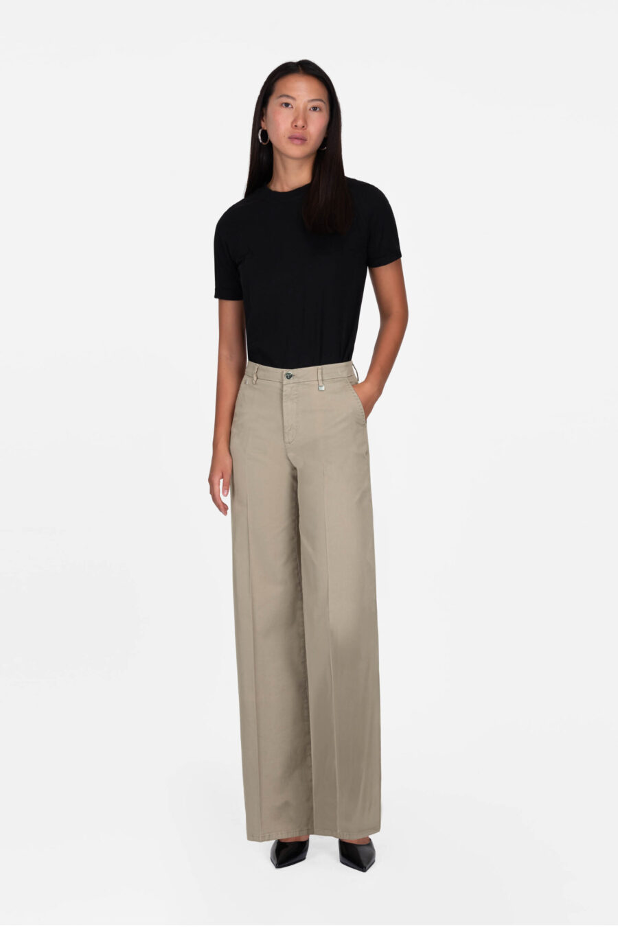 PANTALONE AMELIA WIDE LEG IN GABARDINA DI COTONE BEIGE - immagine 2