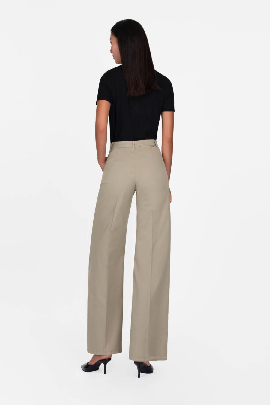 PANTALONE AMELIA WIDE LEG IN GABARDINA DI COTONE BEIGE - immagine 3