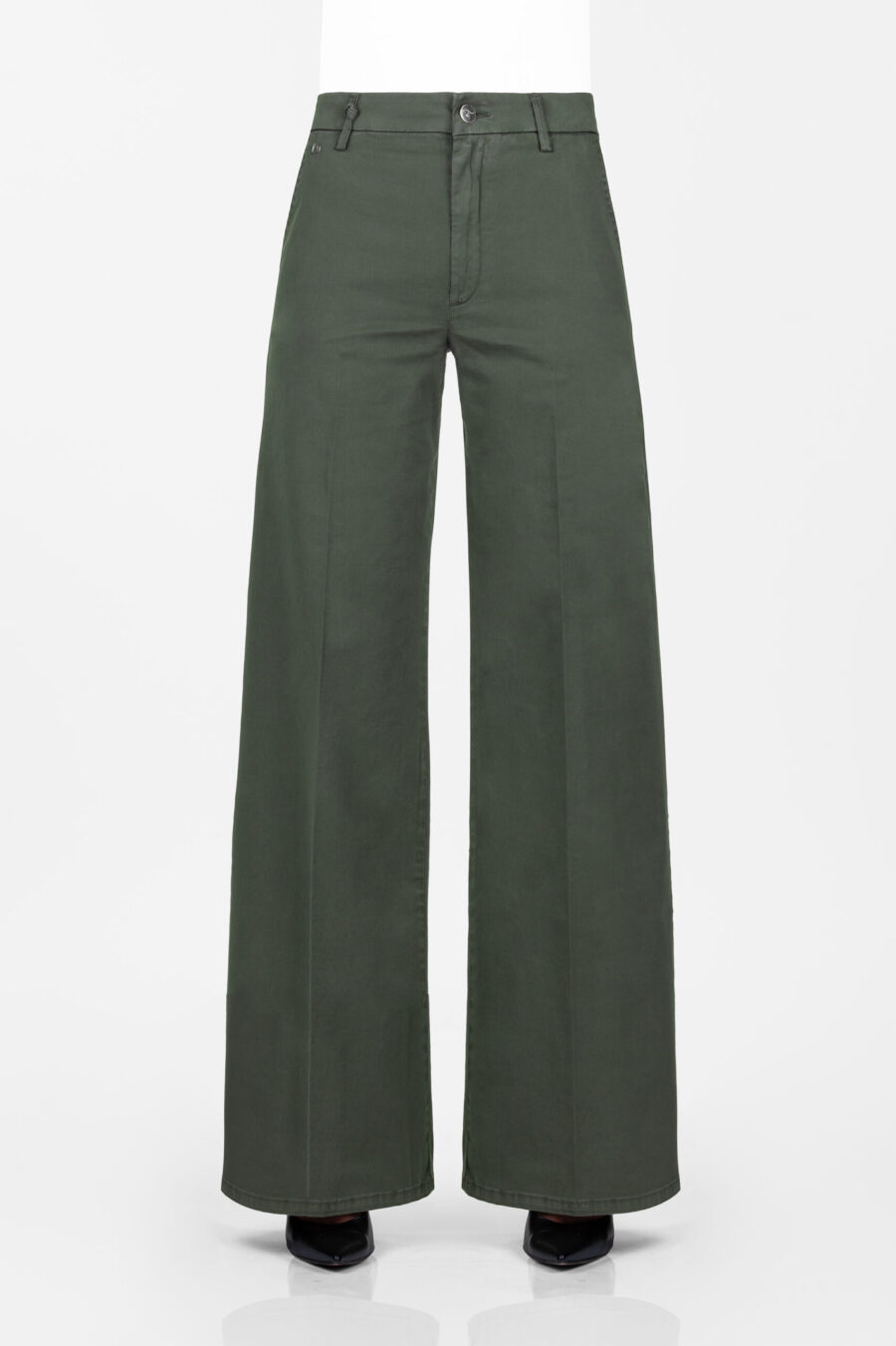 PANTALONE AMELIA WIDE LEG IN GABARDINA DI COTONE VERDE - immagine 6