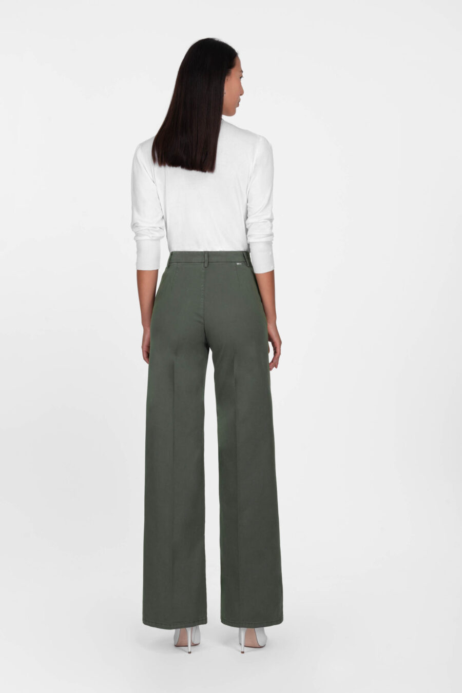 PANTALONE AMELIA WIDE LEG IN GABARDINA DI COTONE VERDE - immagine 3