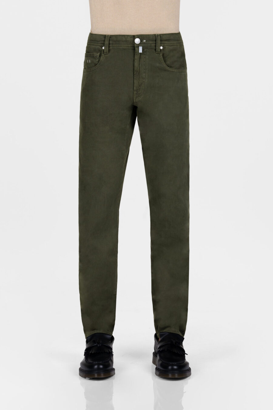 MICHELANGELO ZIP REGULAR JEANS IN GREEN COTTON BULL - immagine 2