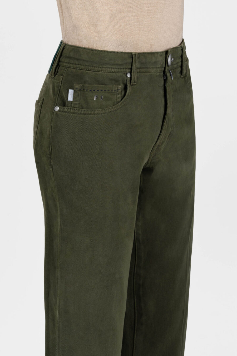 MICHELANGELO ZIP REGULAR JEANS IN GREEN COTTON BULL - immagine 4