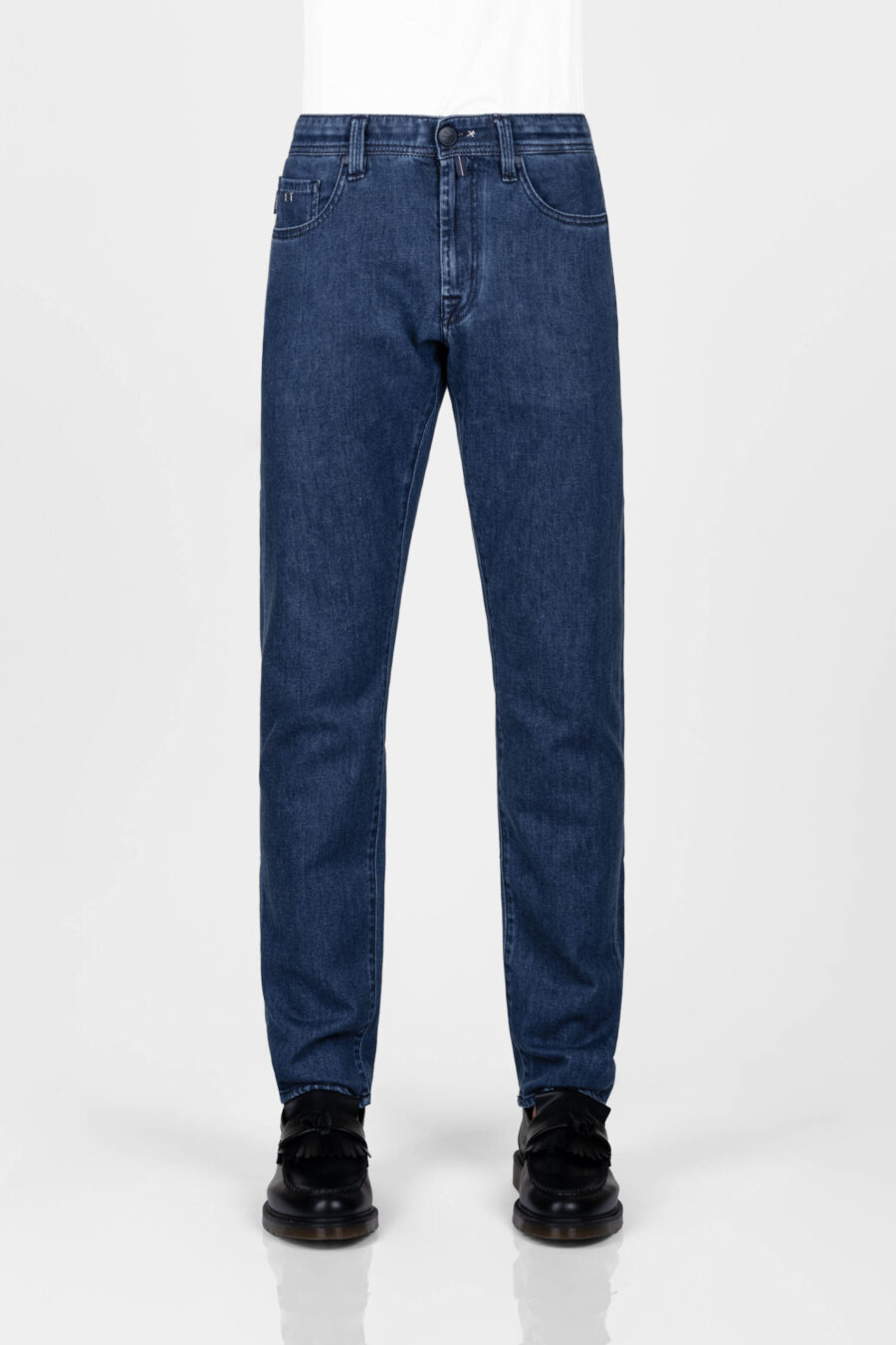 MICHELANGELO JEANS ZIP REGULAR CORTINA IN MEDIUM BLUE DENIM - immagine 2