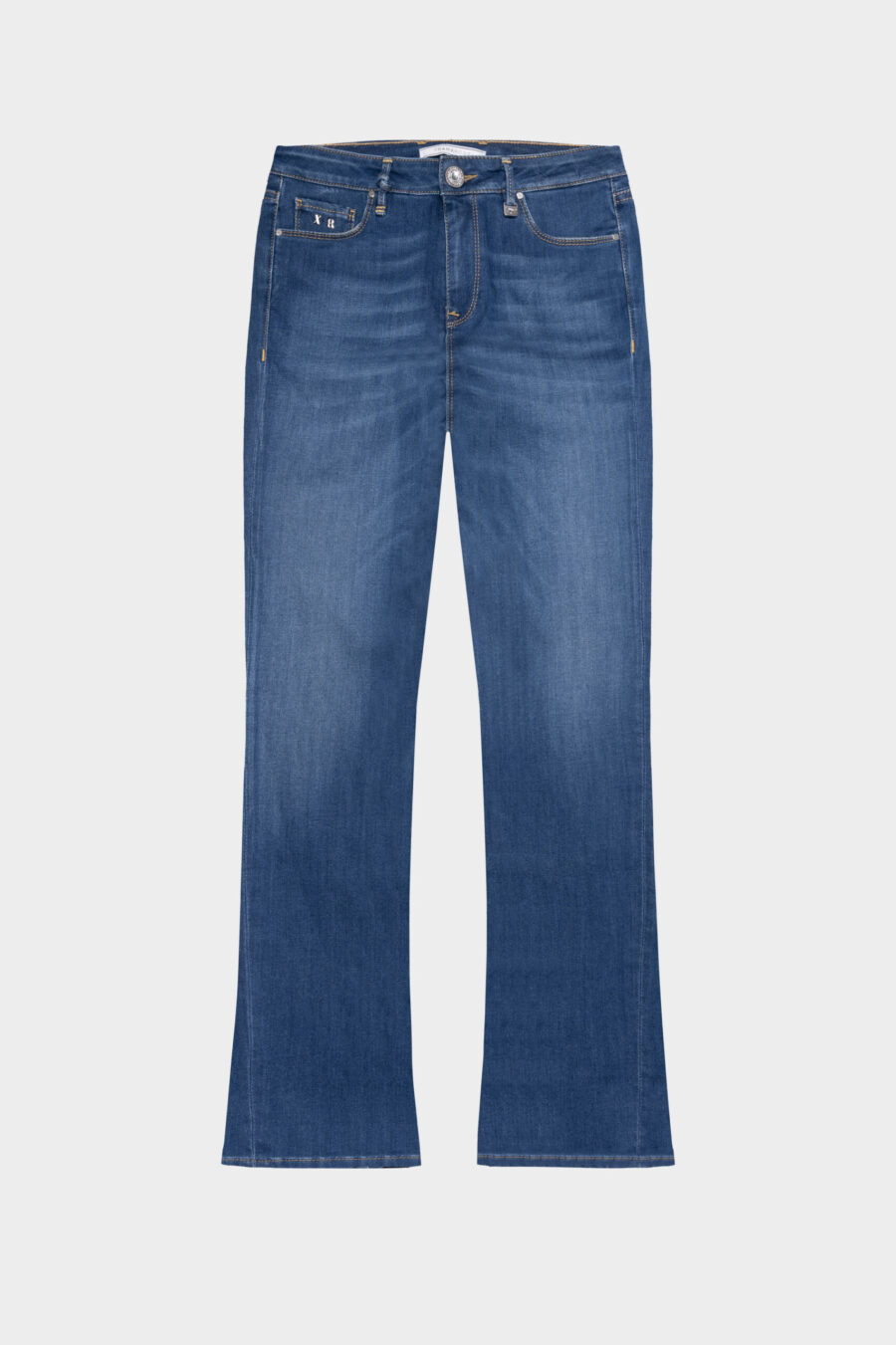 BIANCA FLARE CUT JEANS IN MEDIUM BLUE STRETCH DENIM
