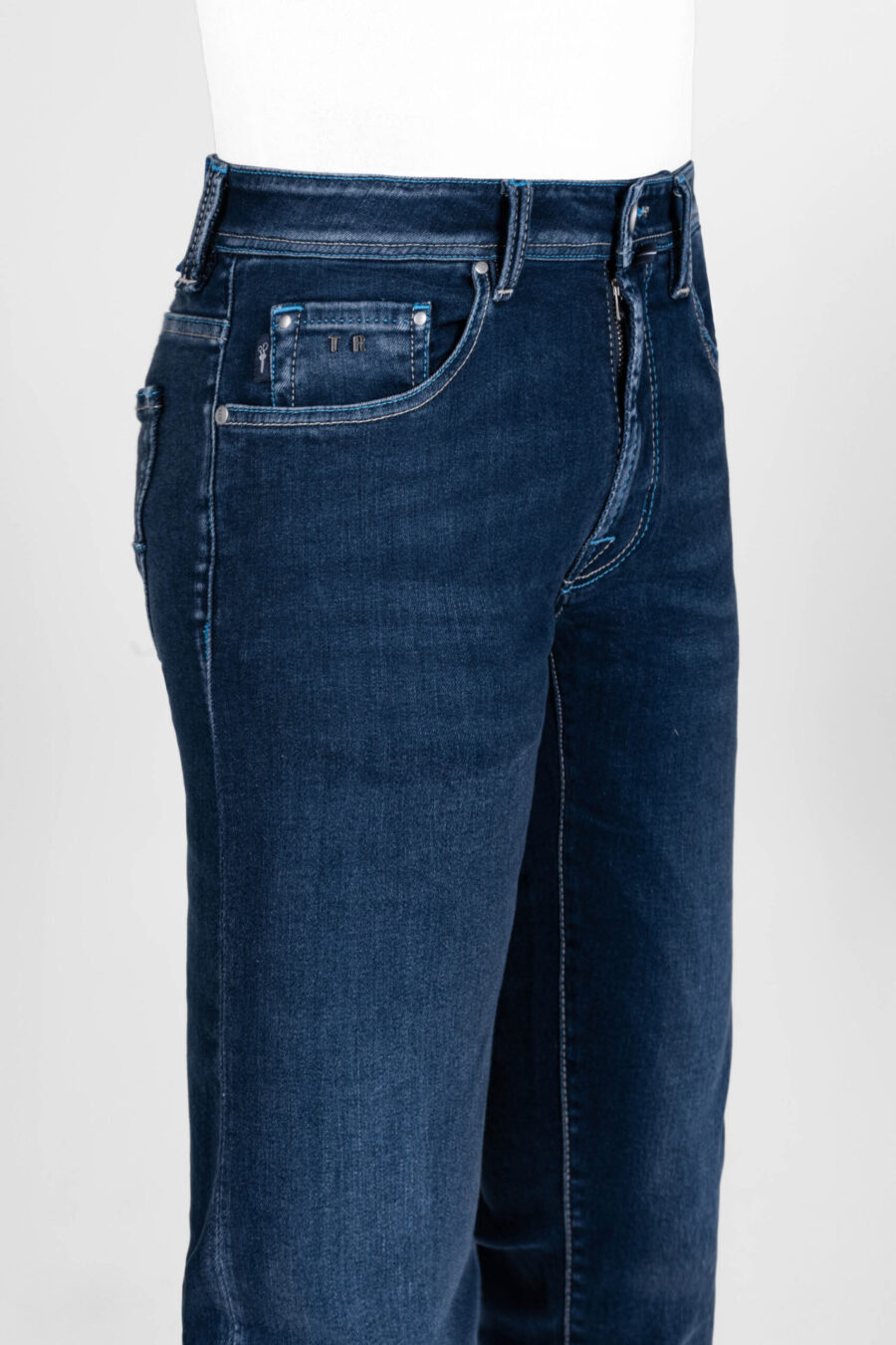 LEONARDO ZIP SS SLIM MEDIUM BLUE STRETCH DENIM JEANS - immagine 5