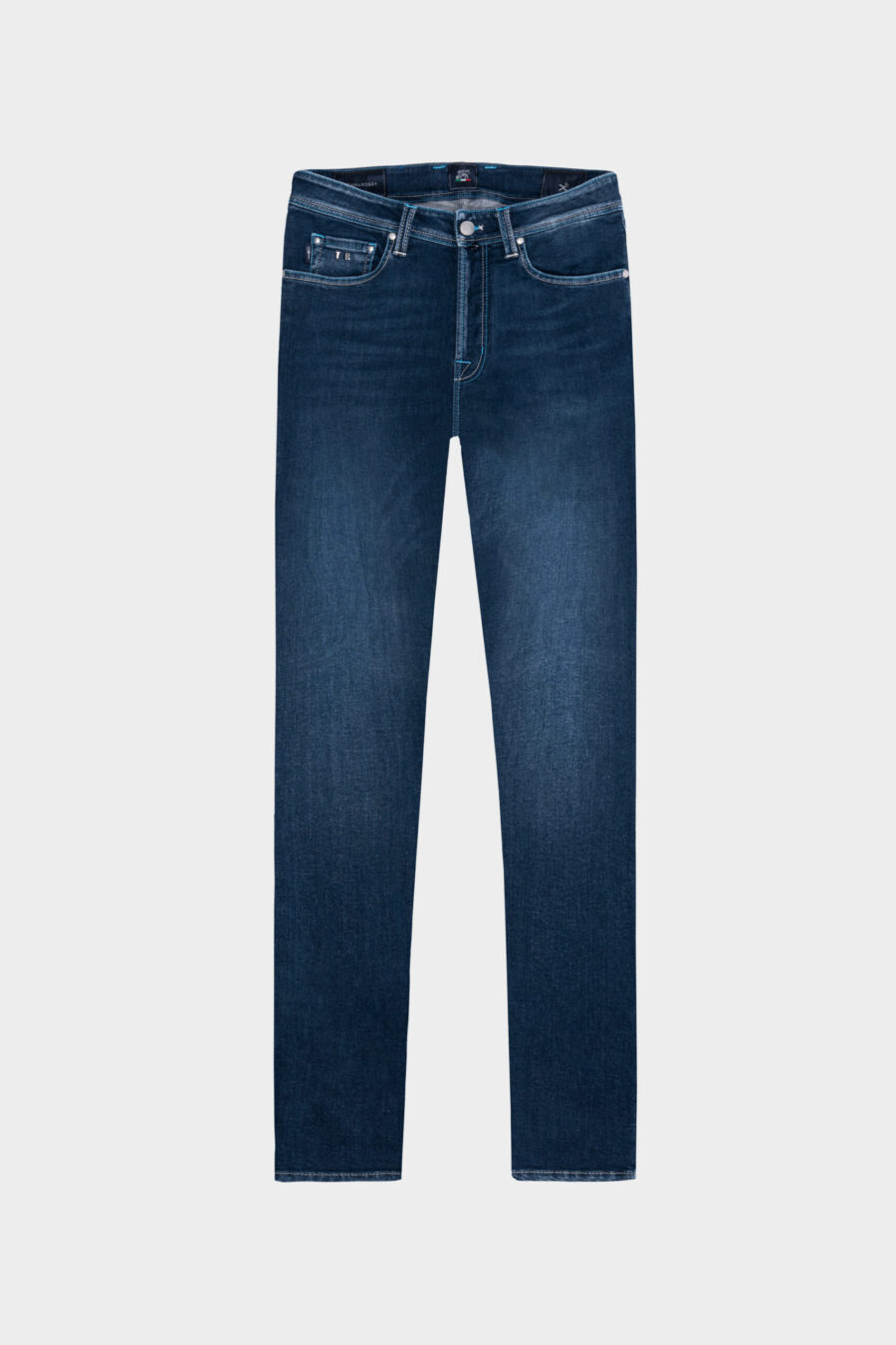 LEONARDO ZIP SS SLIM MEDIUM BLUE STRETCH DENIM JEANS