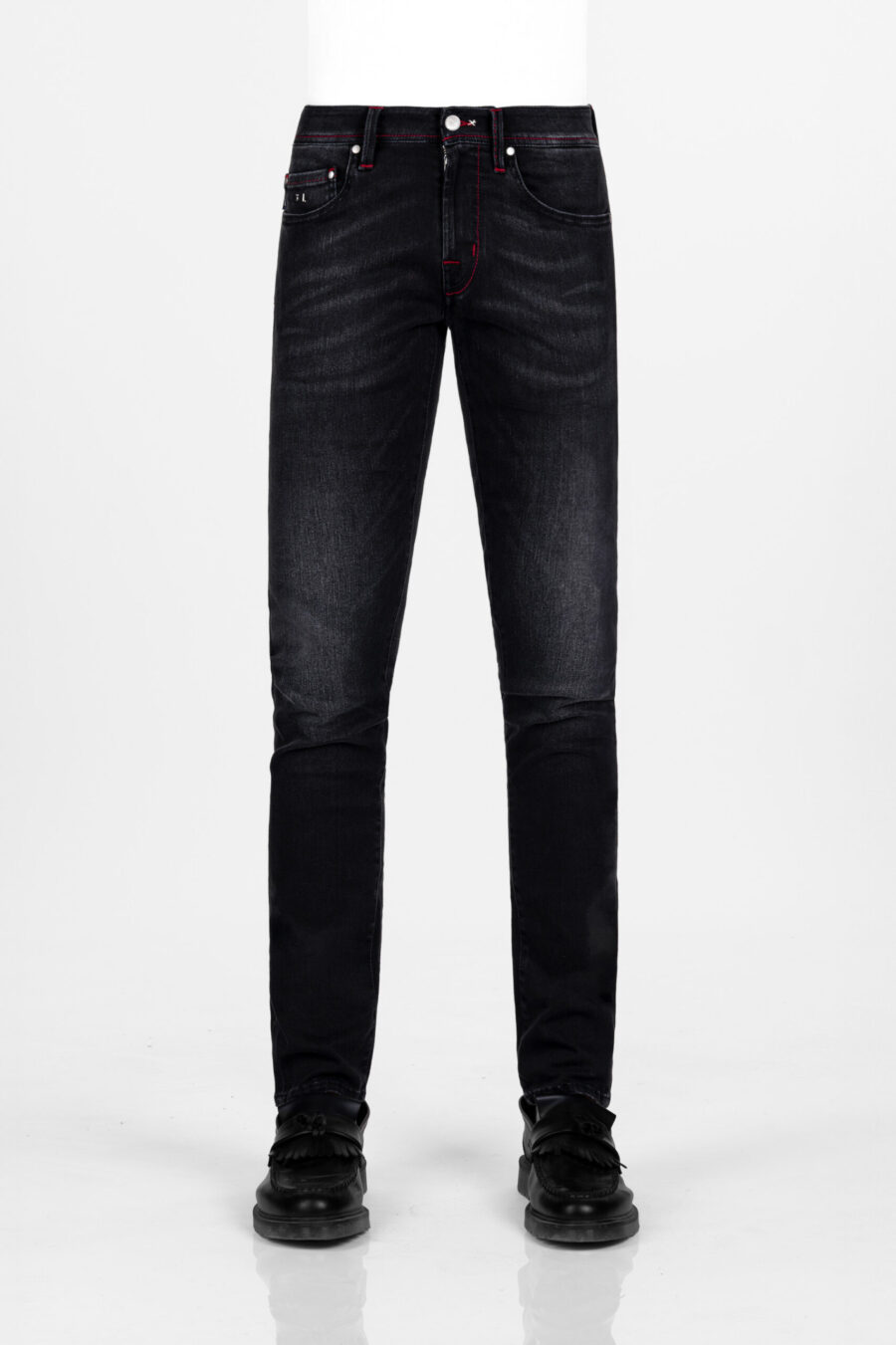 LEONARDO ZIP SS SLIM BLACK STRETCH DENIM JEANS - Image 2