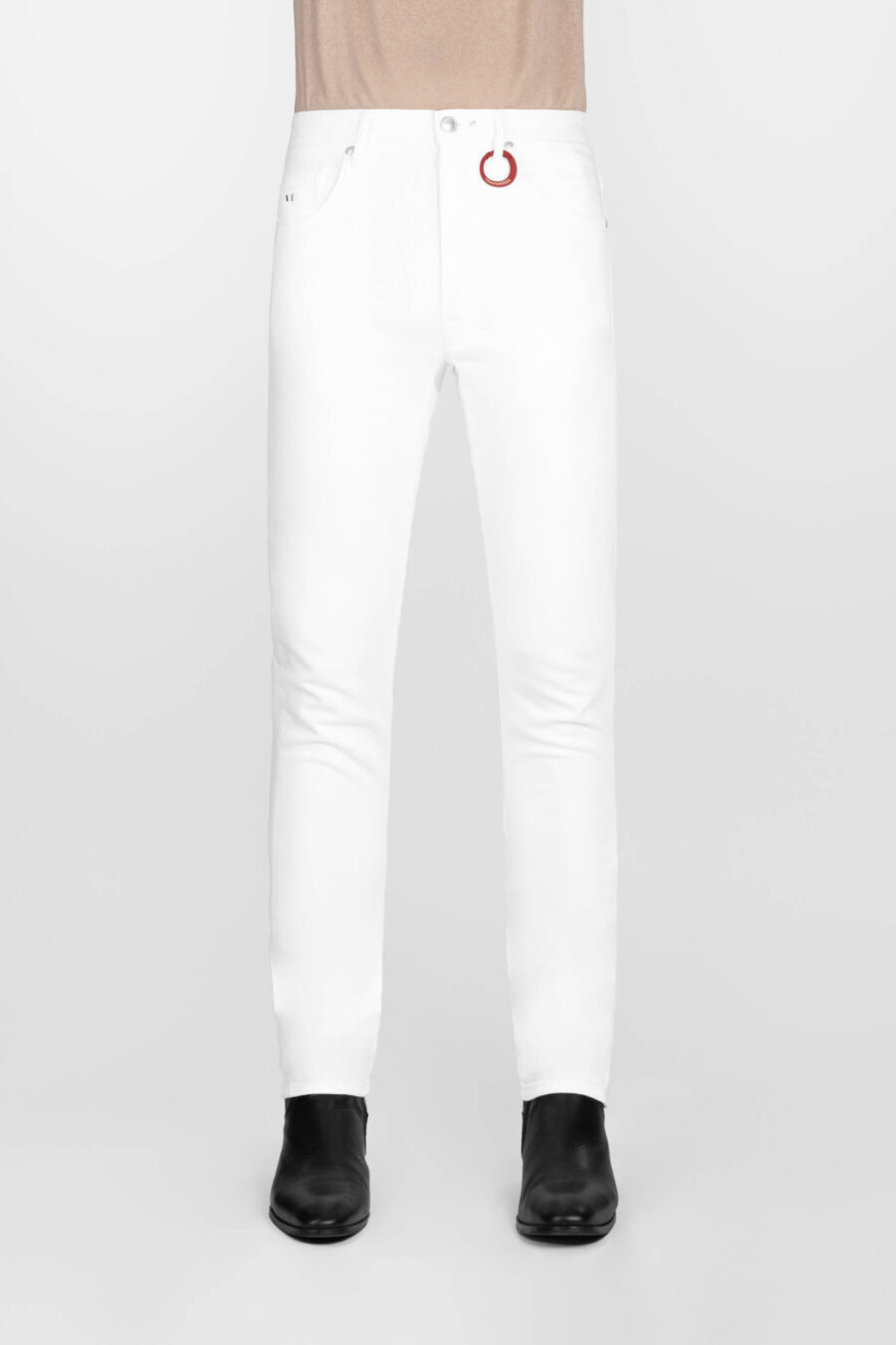 PANTALONE MICHELANGELO REGULAR IN BULL DI COTONE BIANCO - immagine 2