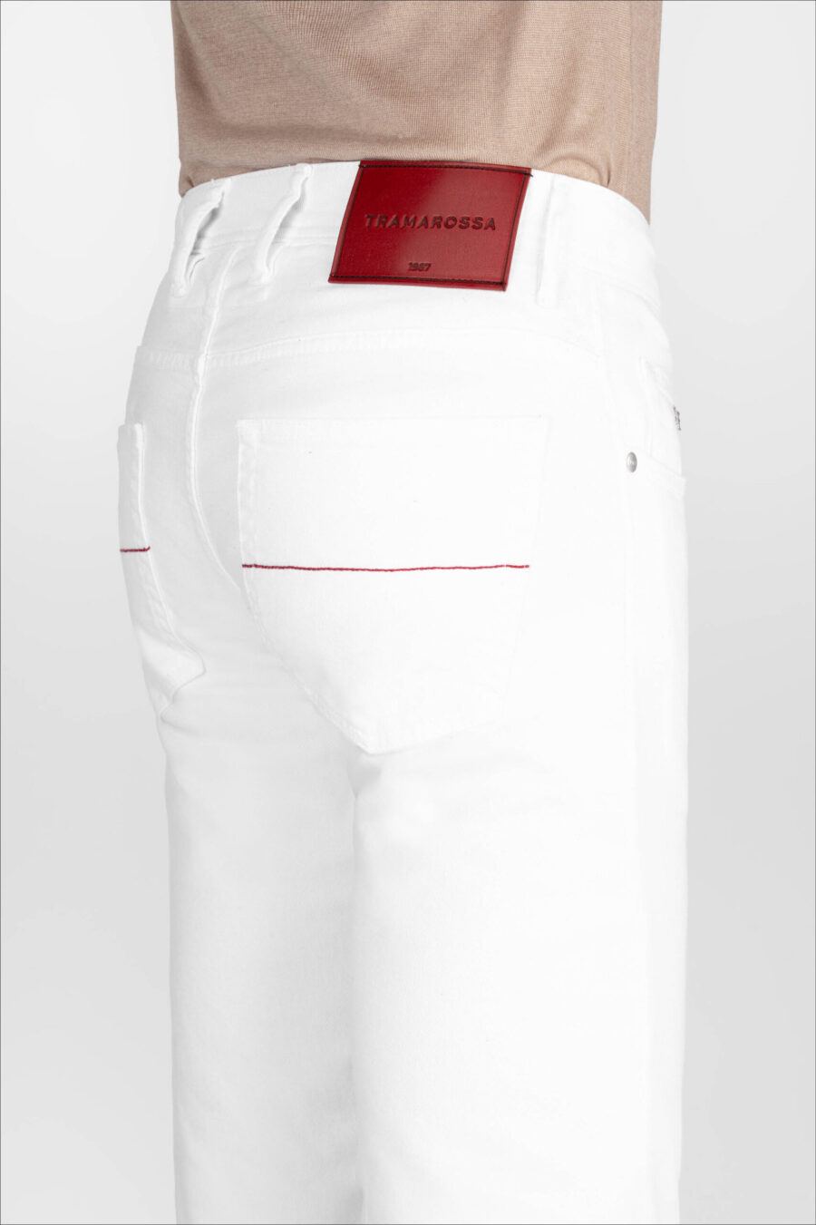 PANTALONE MICHELANGELO REGULAR IN BULL DI COTONE BIANCO - immagine 4