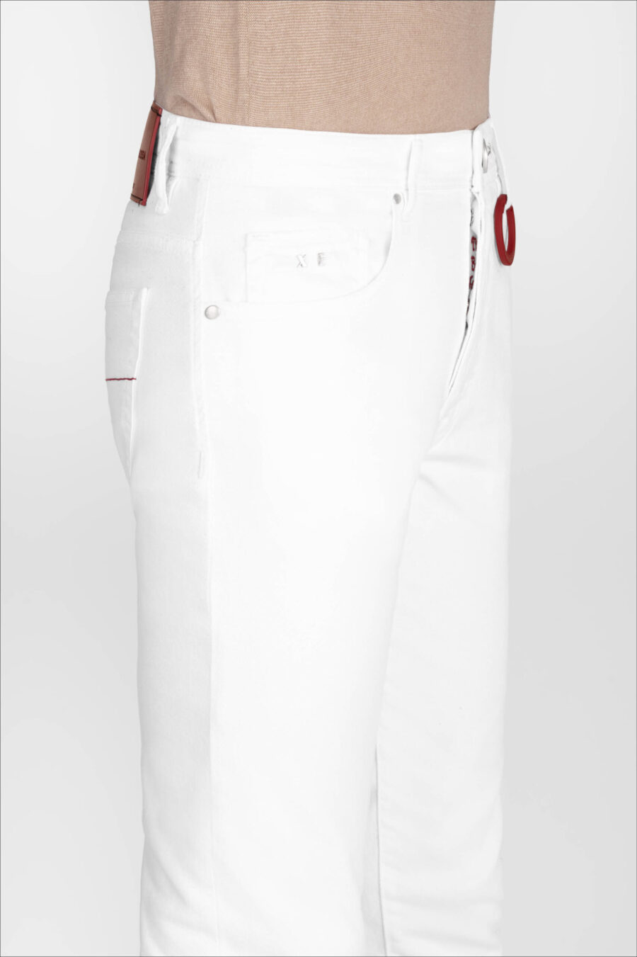 PANTALONE MICHELANGELO REGULAR IN BULL DI COTONE BIANCO - immagine 5