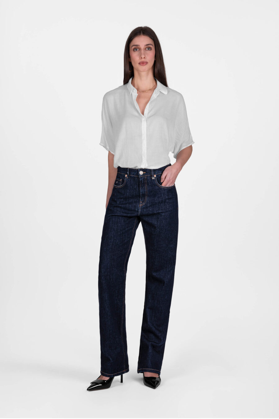 MONICA STRAIGHT DARK BLUE DENIM JEANS - immagine 2