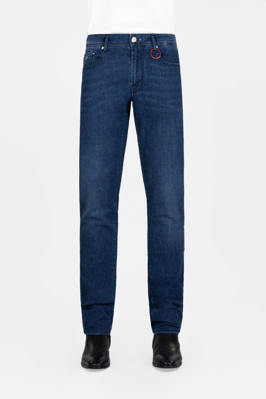 MICHELANGELO REGULAR DARK BLUE LINEN DENIM JEANS - Image 2