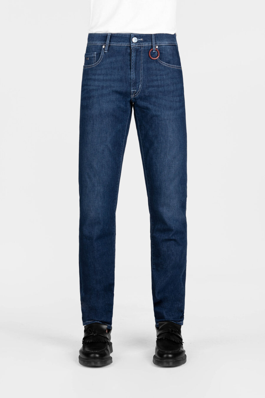 MICHELANGELO REGULAR JEANS IN MEDIUM BLUE LINEN DENIM - immagine 2