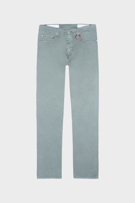 MICHELANGELO REGULAR GREEN COTTON-SILK GABARDINE PANTS