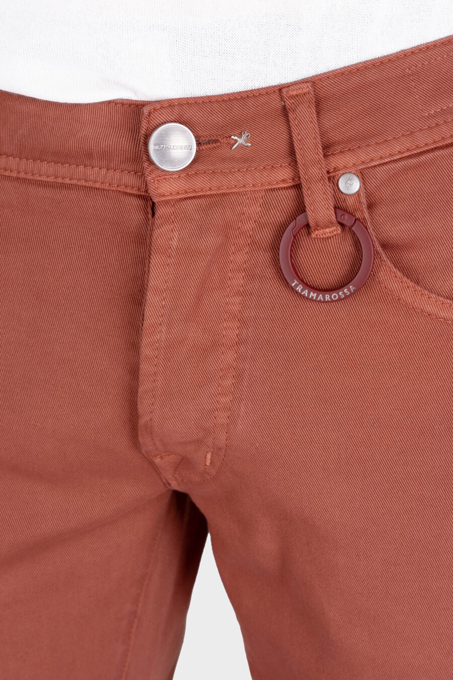 PANTALONE LEONARDO SLIM IN BULL DI COTONE ROSSO - immagine 6