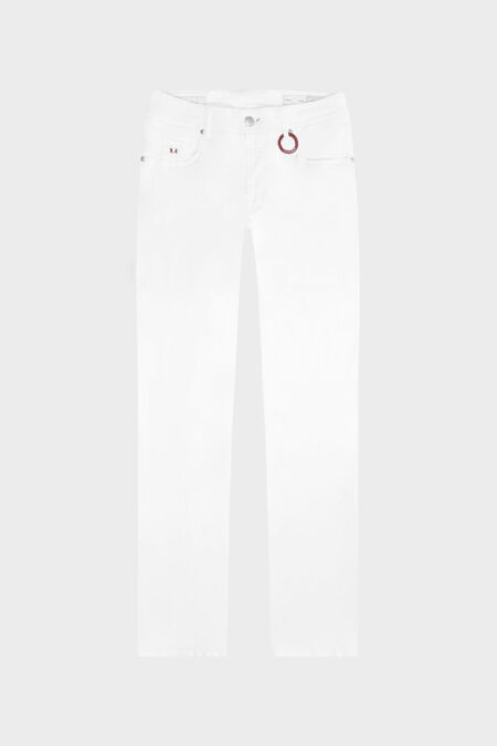 PANTALONE LEONARDO SLIM IN GABARDINA DI COTONE STRETCH BIANCO