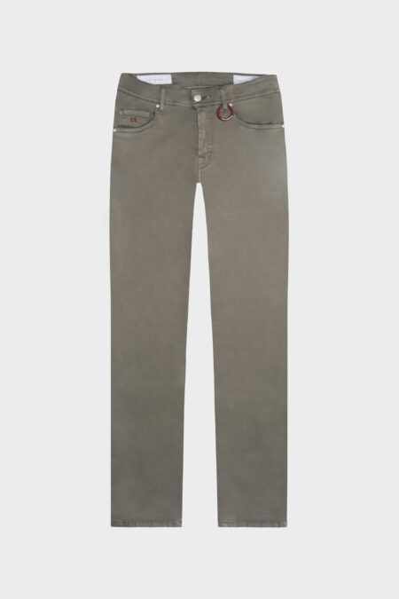 PANTALONE LEONARDO SLIM IN GABARDINA DI COTONE STRETCH VERDE