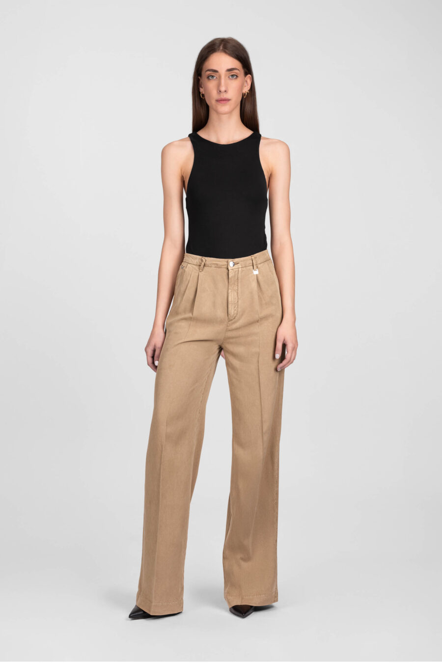 PANTALONE AURELIA WIDE LEG GABARDINA DI COTONE SUPER LEGGERO MARRONE - immagine 2