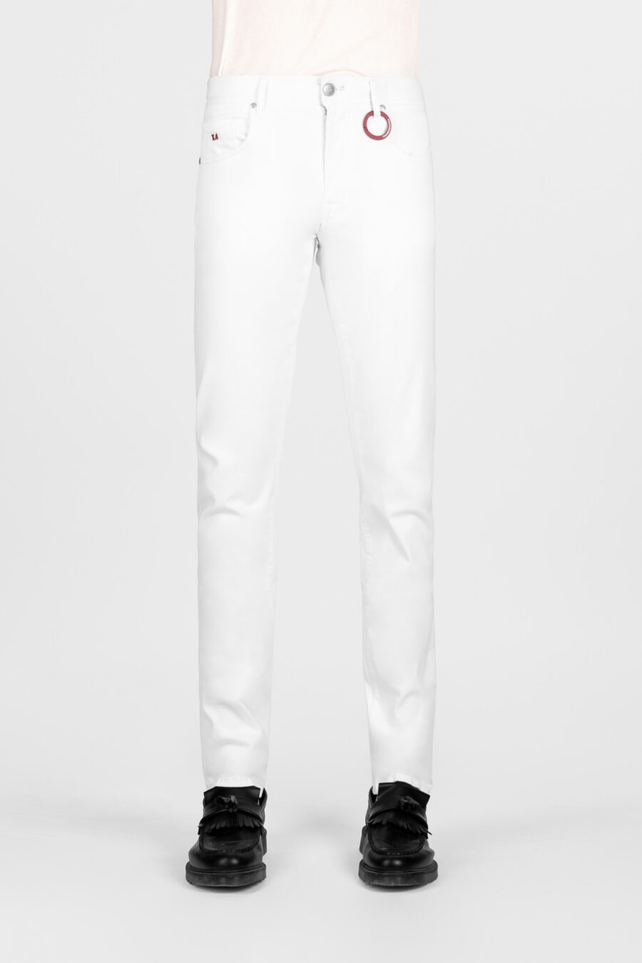 PANTALONE LEONARDO SLIM IN GABARDINA DI COTONE STRETCH BIANCO - immagine 2