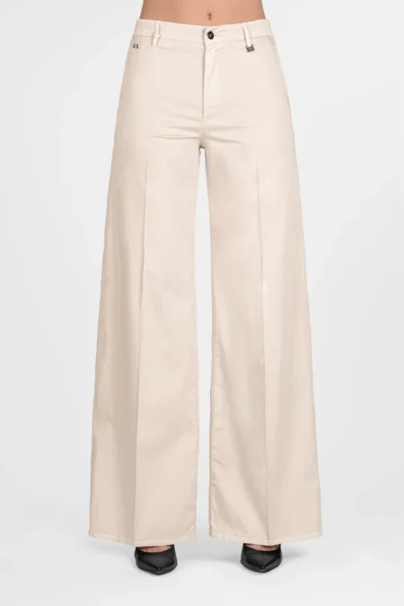 BEIGE COTTON GABARDINE AMELIA WIDE LEG PANTS