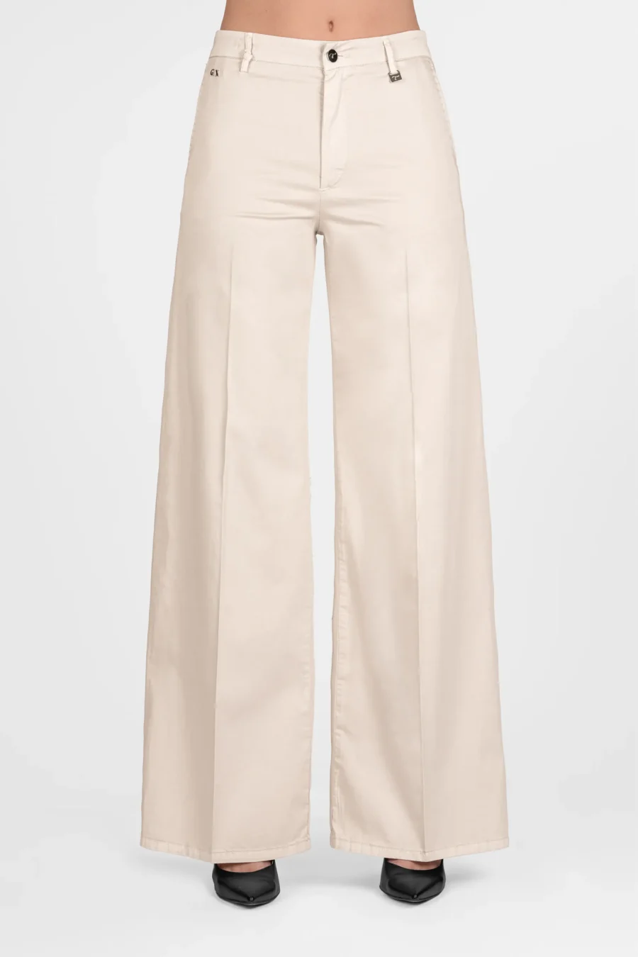 PANTALONE AMELIA WIDE LEG IN GABARDINA DI COTONE BEIGE