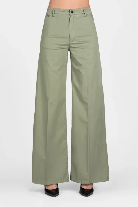 AMELIA WIDE LEG PANTS IN GREEN COTTON GABARDINE
