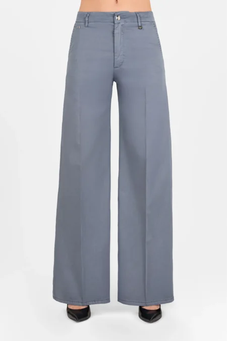 AMELIA WIDE LEG PANTS IN MEDIUM BLUE COTTON GABARDINE