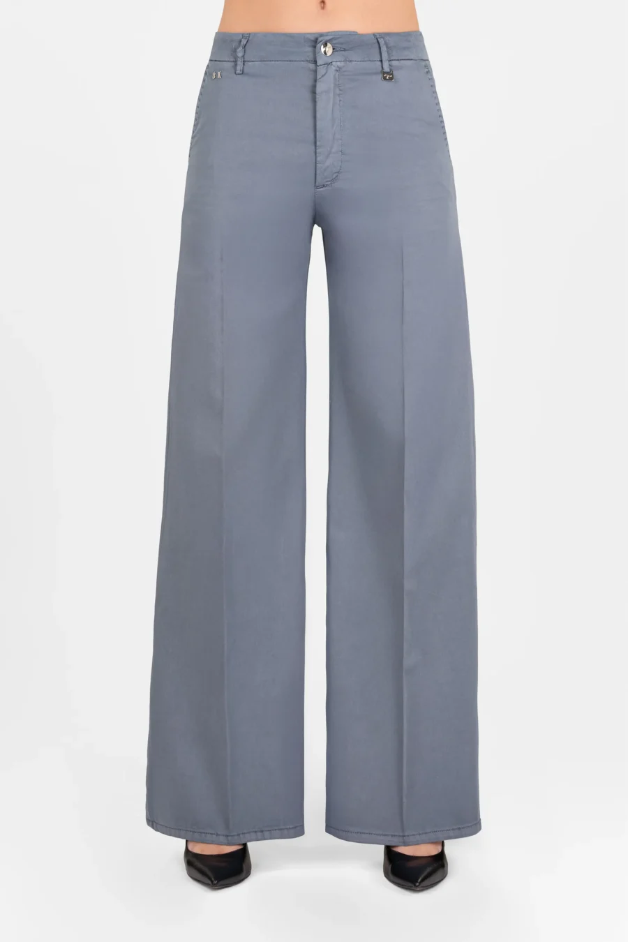 PANTALONE AMELIA WIDE LEG IN GABARDINA DI COTONE BLU MEDIO