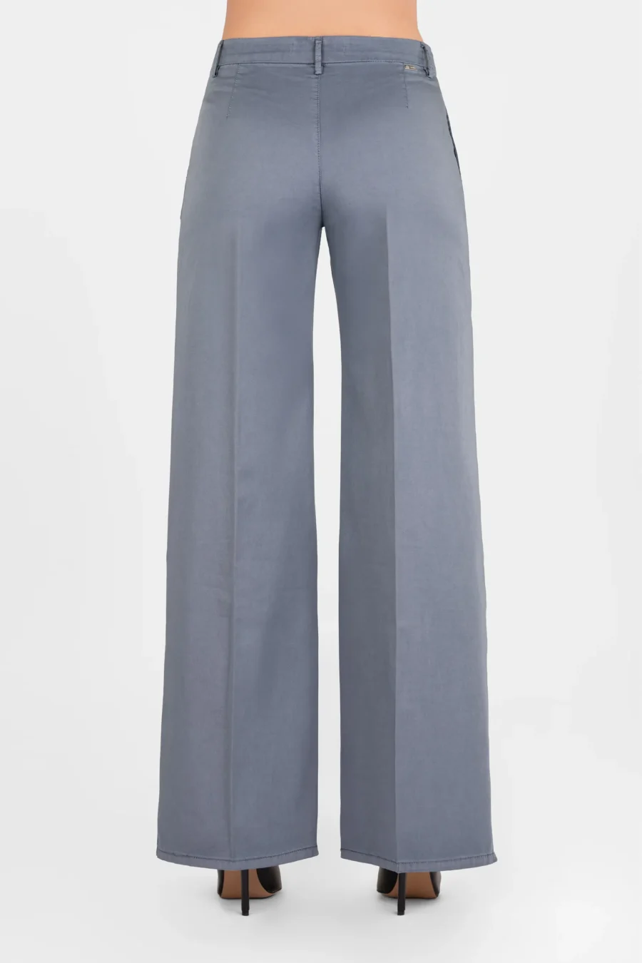 PANTALONE AMELIA WIDE LEG IN GABARDINA DI COTONE BLU MEDIO - immagine 2