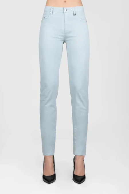 PANTALONE BIANCA SLIM SKINNY IN COTONE AZZURRO
