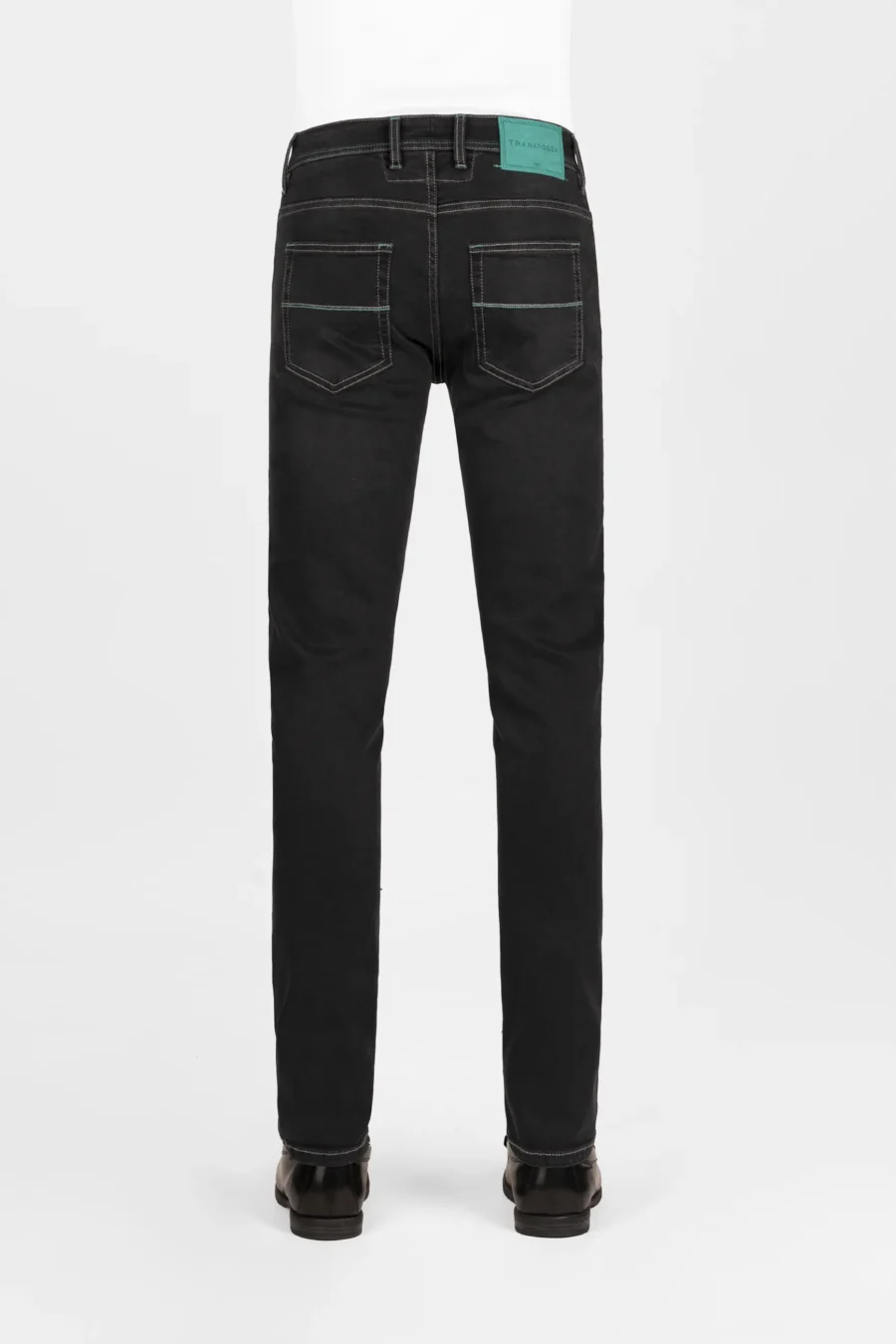 JEANS LEONARDO SLIM CON FILO COLORATO  IN DENIM STRETCH NERO - immagine 2