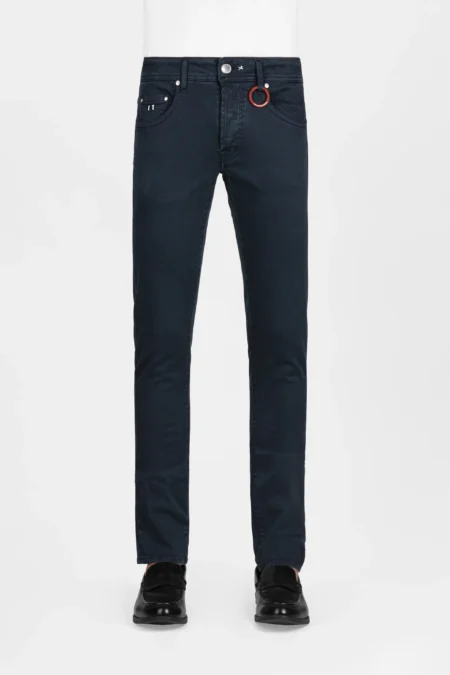 PANTALONE LEONARDO SLIM IN GABARDINA DI COTONE STRETCH BLU SCURO