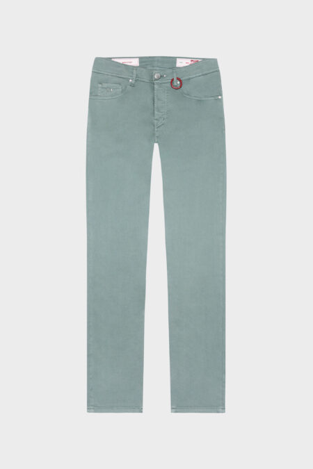 PANTALONE LEONARDO SLIM IN GABARDINA DI COTONE STRETCH VERDE