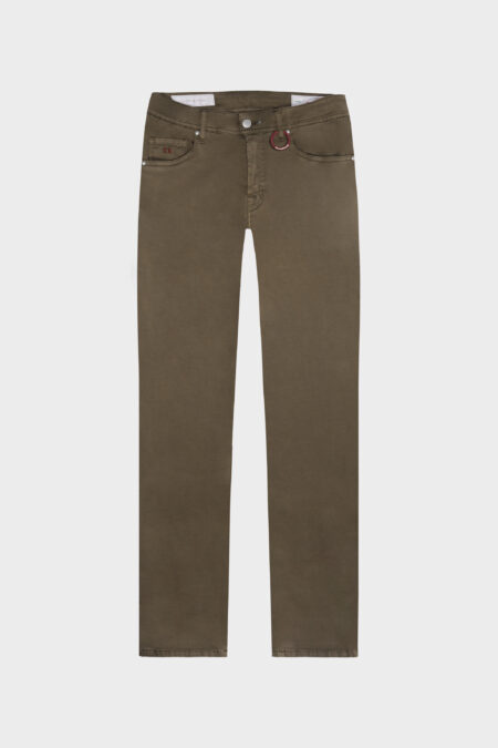 LEONARDO SLIM PANTS IN GREEN STRETCH COTTON GABARDINE